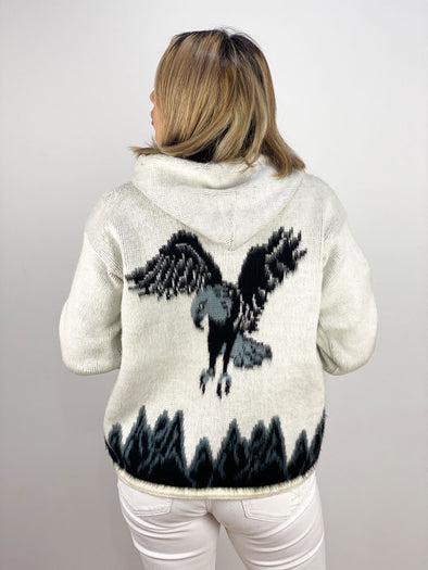 Alpaca Wool Jacket with Hoodie - Native American Style - Eagle