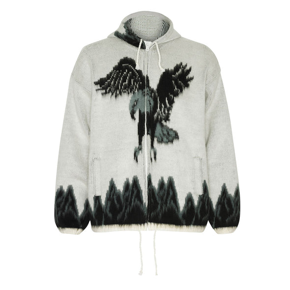 Alpaca Wool Jacket with Hoodie - Native American Style - Eagle