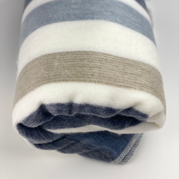Alpaca Wool Throw Blanket - White and Grey Stripes Pattern