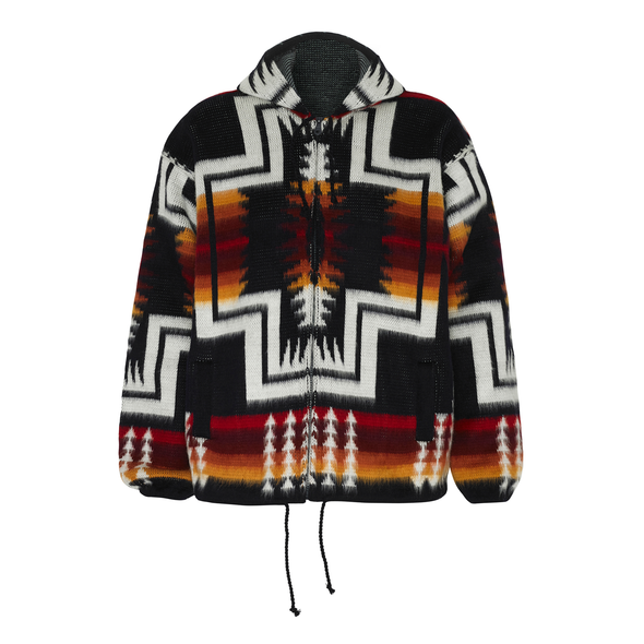 Alpaca Wool Jacket with Hoodie - Native American Style - Navy
